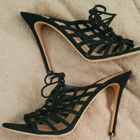 Gianvito Rossi Black Suede Caged Stiletto Heels Size 9.5/41 Like New Condition - Picture 1 of 16